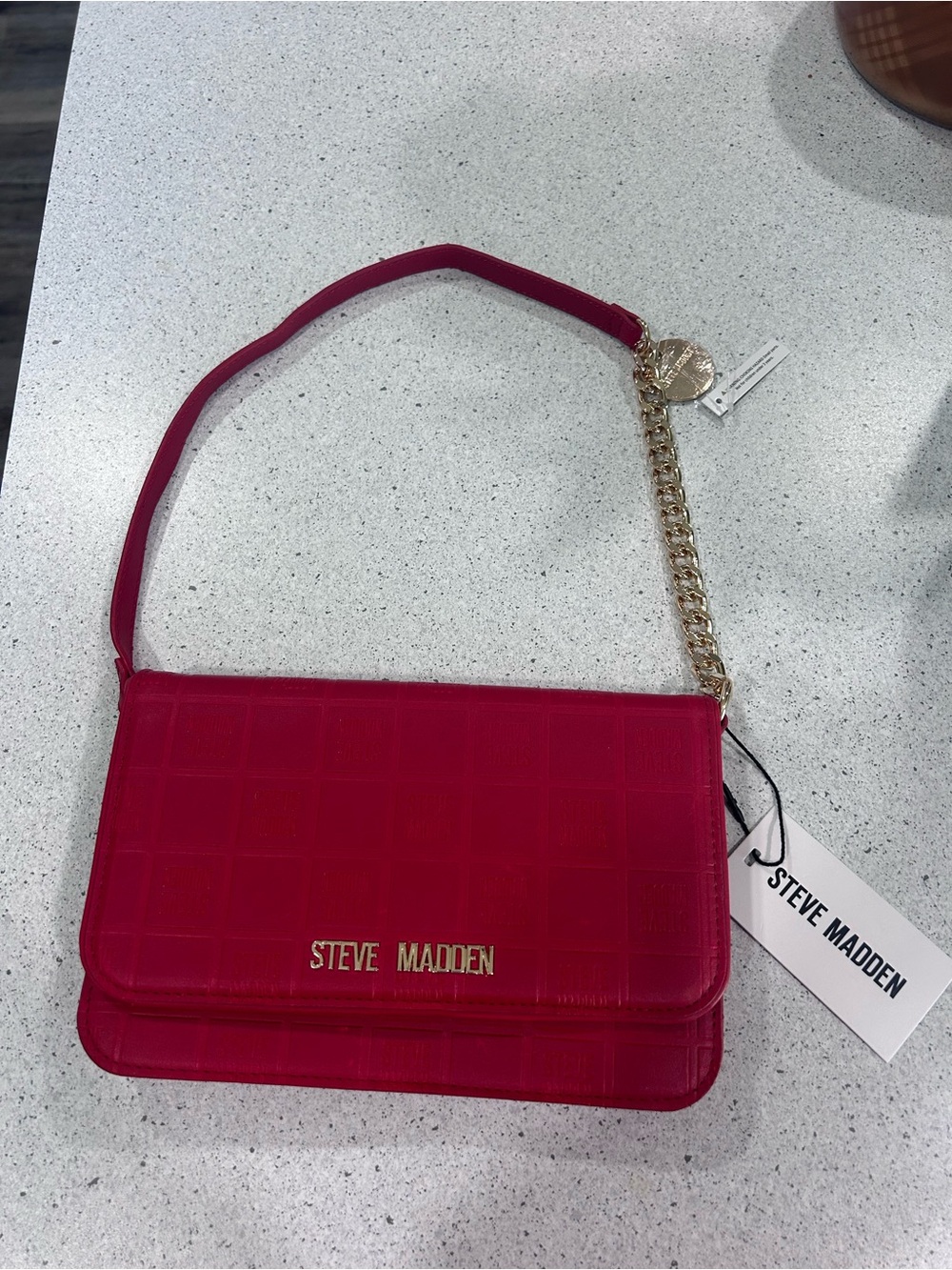 Steve Madden Red Quilted Crossbody with Gold Chain